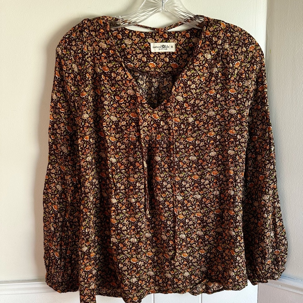 Natural Life Long Sleeve Top Brown Boho Women’s Size M